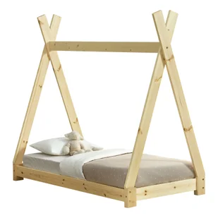 [en.casa] Łóżko dziecięce 70x140cm naturalne drewno w stylu tipi wykonane z drewna sosnowego łóżko młodzieżowe łóżko drewniane łóżko domowe - Łóżka dla dzieci i młodzieży - miniaturka - grafika 1