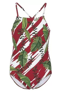 Fashy Dziewczęcy kostium kąpielowy, czerwony z nadrukiem liści, czerwony, 152 cm - Stroje kąpielowe - miniaturka - grafika 1