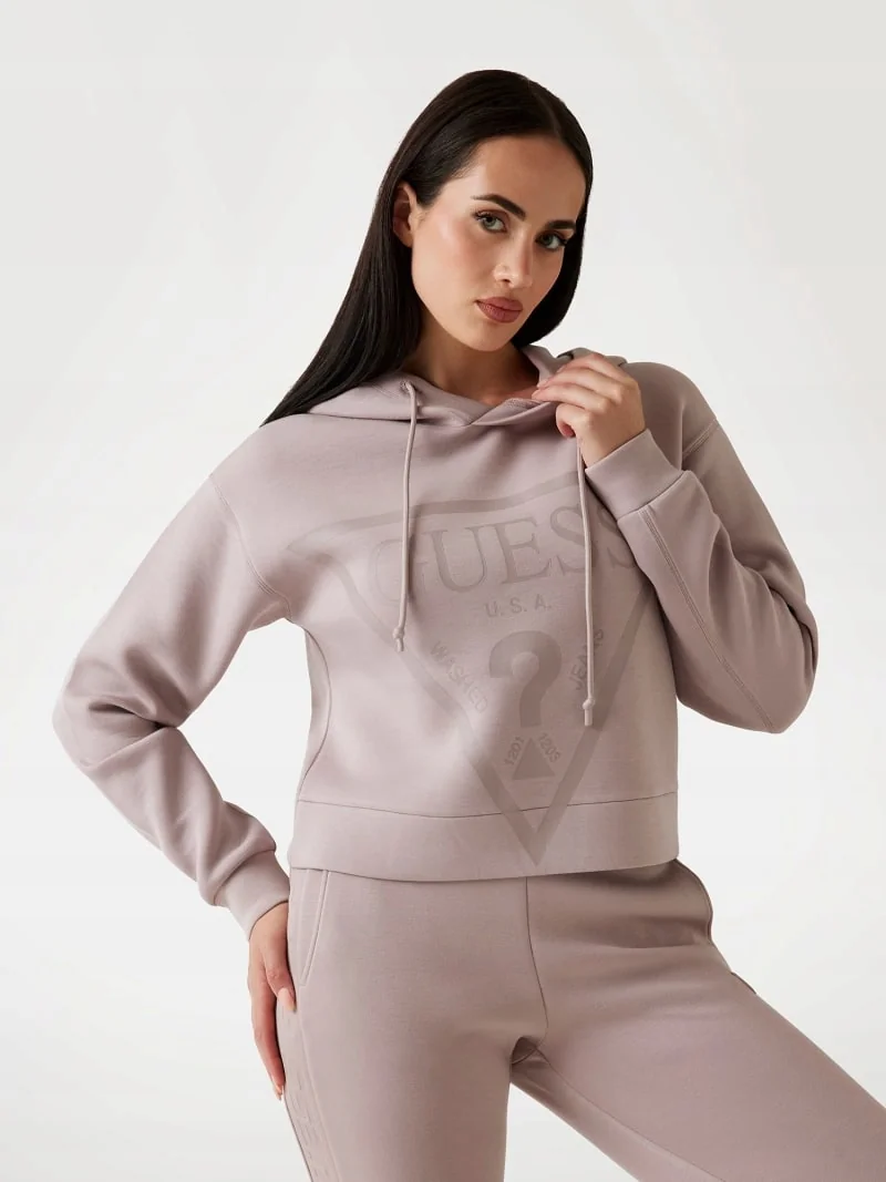 GUESS JASNY BRĄZ BLUZA DAMSKA Z NADRUKIEM I KAPTUREM M 12CA