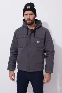 Kurtki i kamizelki sportowe męskie - Kurtka męska ocieplana Carhartt Washed Duck Sherpa Utility GVL Gravel - grafika 1