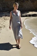 Sukienki - Sukienka lniana Simple jasnoszara - miniaturka - grafika 1