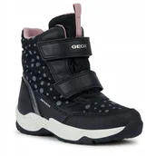 Śniegowce damskie - Geox Śniegowce Czarne Za Kostkę na Rzepy Dziewczęce 31 Ż_a - miniaturka - grafika 1