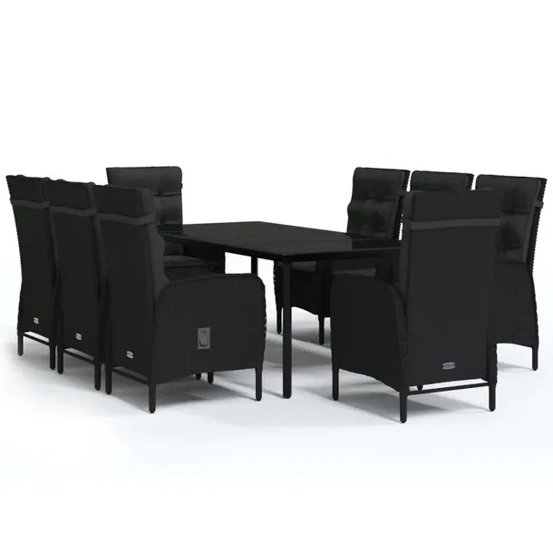 Zestaw mebli ogrodowych czarny rattan PE, stół 200x100x74 cm, krzesła 58