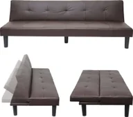Sofy i kanapy - sofa 3-osobowa HWC-G11, kanapa rozkładana sofa rozkładana sofa dla gości, funkcja spania 195 cm ~ imitacja skóry , brązowy - miniaturka - grafika 1