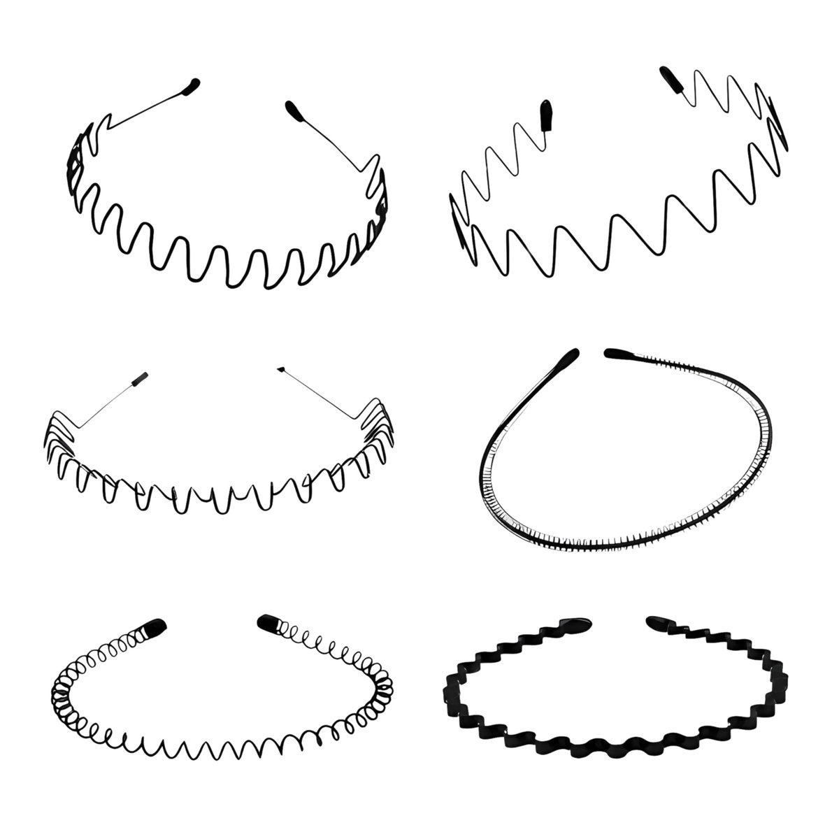 Opaska do Włosów Czarna Zestaw 6 Szt. Metalowa Antypoślizgowa Lekka Wygodna
