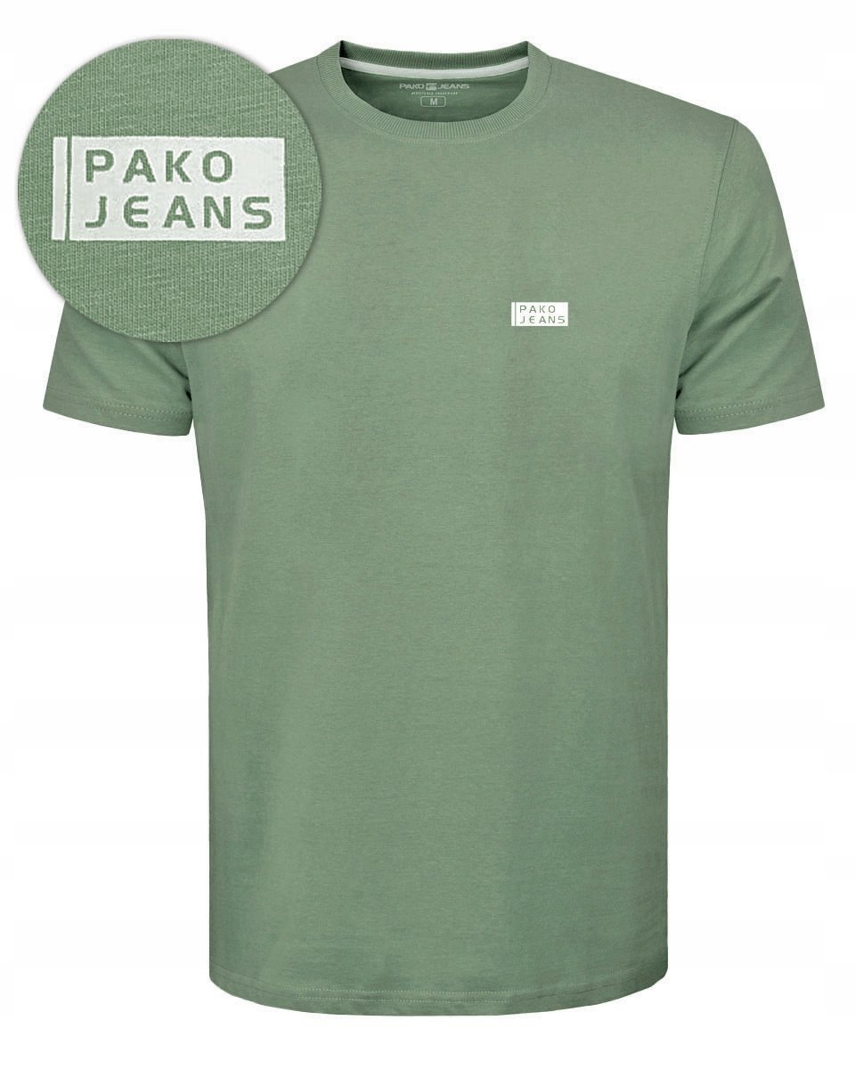 T-SHIRT Męski Koszulka BASIC Bawełniana ZIELONY Normal Fit XL Pako Jeans