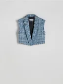 Marynarki i żakiety damskie - Reserved - Krótka tweedowa kamizelka - niebieski - miniaturka - grafika 1