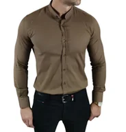 Koszule męskie - Koszula slim fit ze stójką casualowa brązowa struktura EGO01 XXL - miniaturka - grafika 1