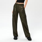 Spodnie damskie - Sinsay - Spodnie z imitacji skóry - Khaki - miniaturka - grafika 1