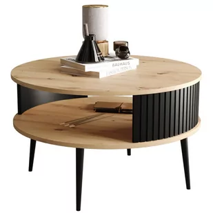 Okrągły loftowy stolik kawowy dąb artisan + czarny - Darvex 4X - Ławy i stoliki kawowe - miniaturka - grafika 1