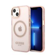 Etui i futerały do telefonów - Etui Guess do iPhone 13 6,1" różowy/pink hard case Gold Outline Translucent MagSafe - miniaturka - grafika 1