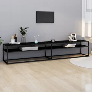 Szafka pod TV czarna 220x40x40,5 cm szkło hartowane - Szafki RTV - miniaturka - grafika 1