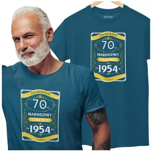 Koszulka na 70 urodziny na siedemdziesiątkę 70 LAT "ŻYCIE ZACZYNA SIĘ PO 70-TCE NARODZINY LEGENDY 1954" kolor petrol blue - Koszulki męskie - miniaturka - grafika 1