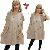 Bluzki damskie - MODNA TUNIKA BAWEŁNIANA WIŚNIA bluzka krótki rękaw luźna 54 56 7XL 8XL 2936 - miniaturka - grafika 1