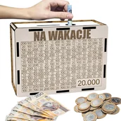 Skarbonki - Skarbonka Wykreślana Prezent Cel 20000 Personalizacja Biała na Wakacje - miniaturka - grafika 1