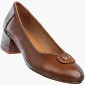 Półbuty damskie - Czółenka Damskie Ekoskóra Buty Na Klocku Półbuty Brązowe Potocki 26-12788 Brązowy 40 - miniaturka - grafika 1