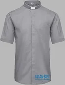 Szaty liturgiczne - Koszula kapłańska z koloratką, krótki rękaw jasnoszara - miniaturka - grafika 1