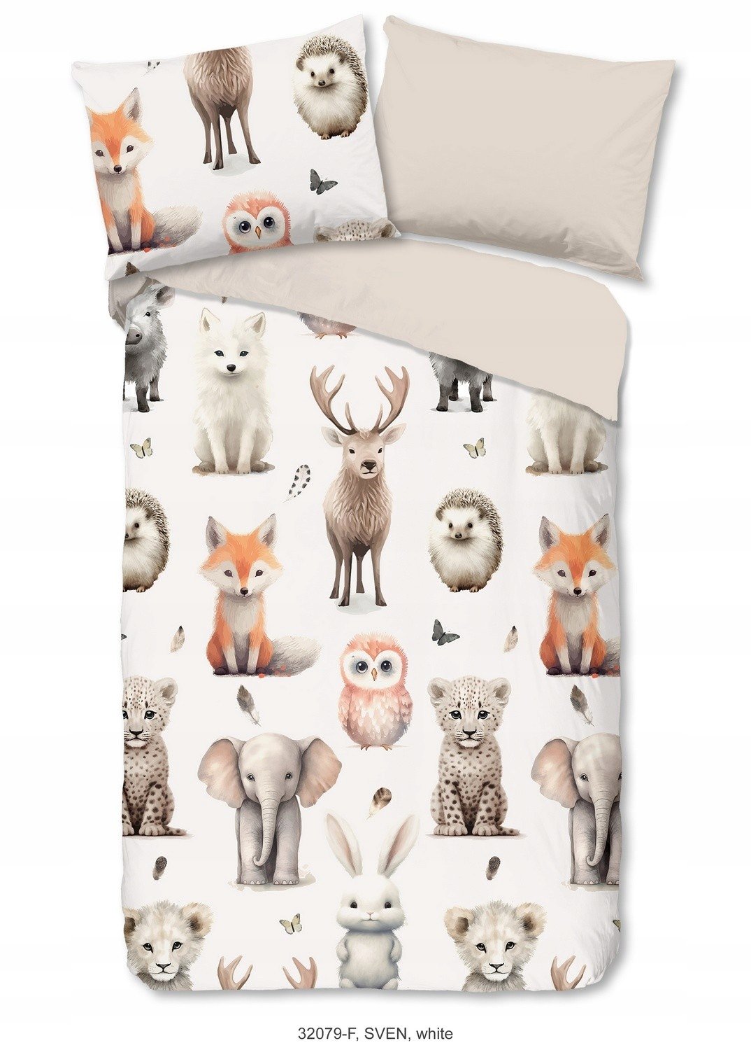 Pościel flanelowa 140x200 zwierzątka lisek piesek jeżyk królik beżowa