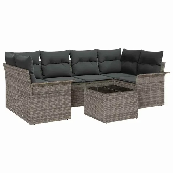 Zestaw Sofa Ogrodowa z Rattanu, Szary, 7 Elementów, Wodoodporny
