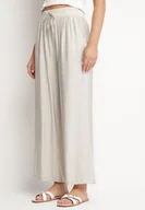 Spodnie damskie - Jasnoszare Szerokie Spodnie Palazzo z Wysokim Stanem i Wiązaniem Myrlevia - miniaturka - grafika 1