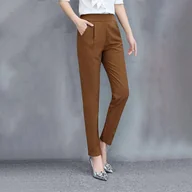 Spodnie damskie - Damskie eleganckie spodnie chinosy - Brązowy - miniaturka - grafika 1