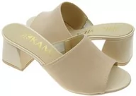 Czółenka - Klapki na obcasie POLSKIE 84 beżowe zamsz - miniaturka - grafika 1