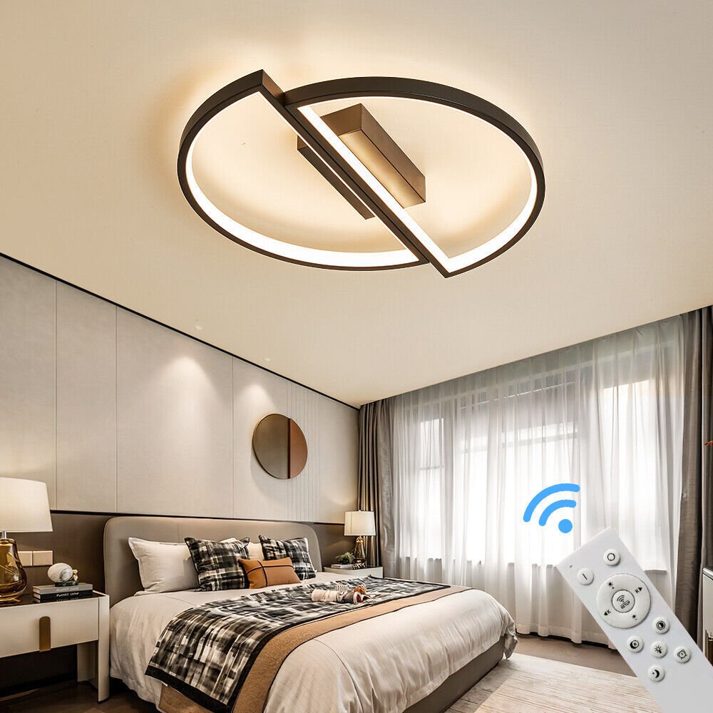 Lampa sufitowa LED Lampa sufitowa SX8719B z pilotem Regulacja barwy/jasności światła Możliwość ściemniania Czarna lakierowana metalowa rama Lampa sufitowa LED do sypialni