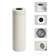 Kubki termiczne - KUBEK TERMICZNY TERMOS NA KAWĘ HERBATĘ Z WYŚWIETLACZEM LED 580ml beżowy - miniaturka - grafika 1