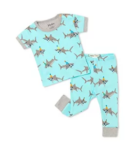 Hatley Dziecięca piżama z organicznej bawełny z krótkim rękawem zestaw spodnie dla małych dzieci, Shark Party, 12-18 Miesiące - Piżamy chłopięce - miniaturka - grafika 1