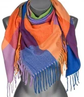 Apaszki i szaliki damskie - Chusta damska ciepła w KRATĘ z frędzlami AXD-13-15 granatowa - miniaturka - grafika 1