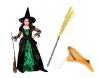 Stroje karnawałowe - Zestaw Strój Czarownica 98/104 plus Miotła Srebrna Nos 3el MK394 - miniaturka - grafika 1