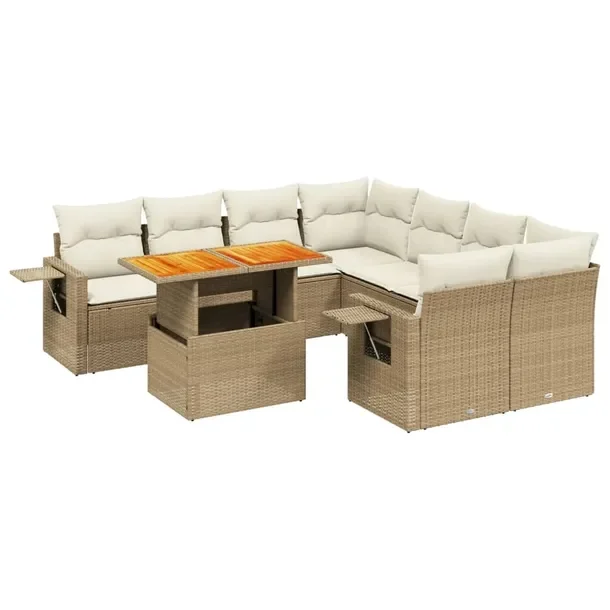 Zestaw mebli ogrodowych modułowych beżowy, rattan PE, wymiary 100 x 55 x