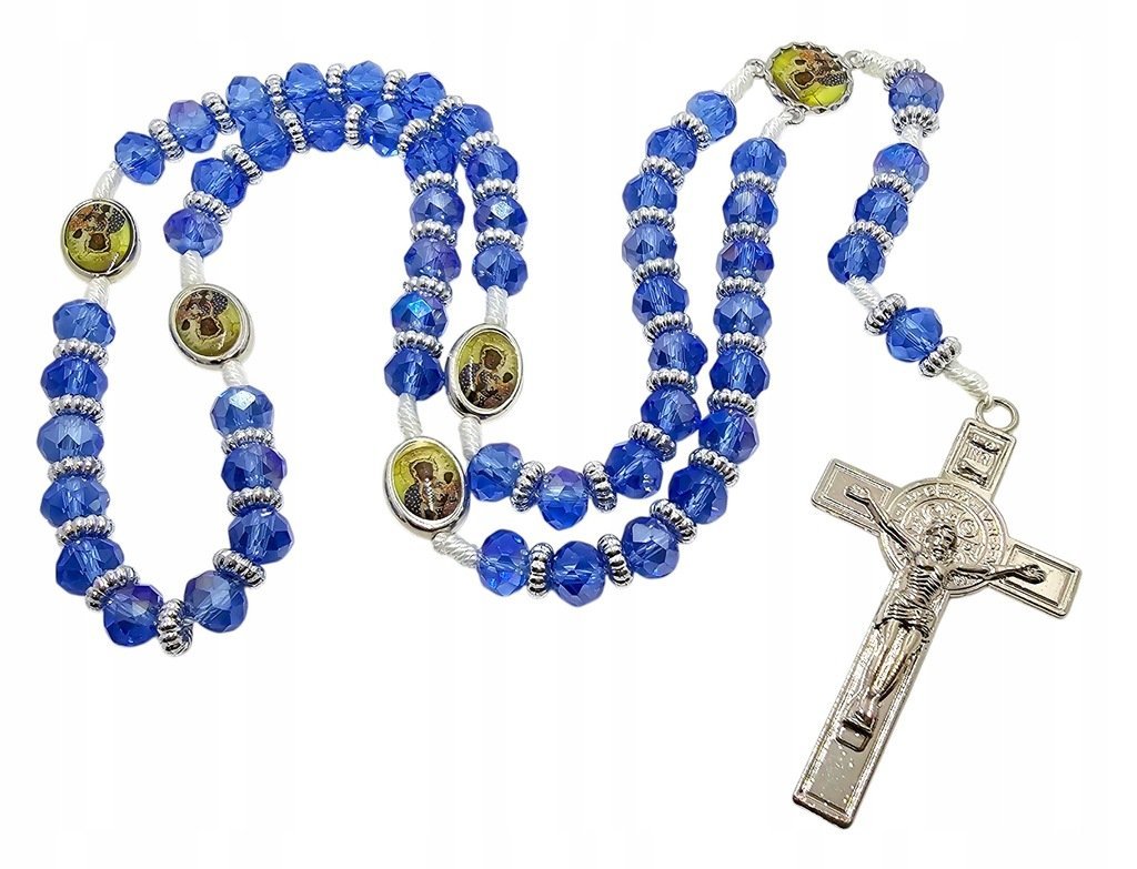Różaniec Kryształowy Niebieski Matka Boska Częstochowska R2413NCZ