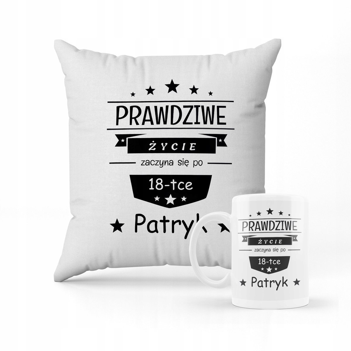 ZESTAW PODUSZKA + KUBEK Prezent na 18-ste urodziny + IMIĘ
