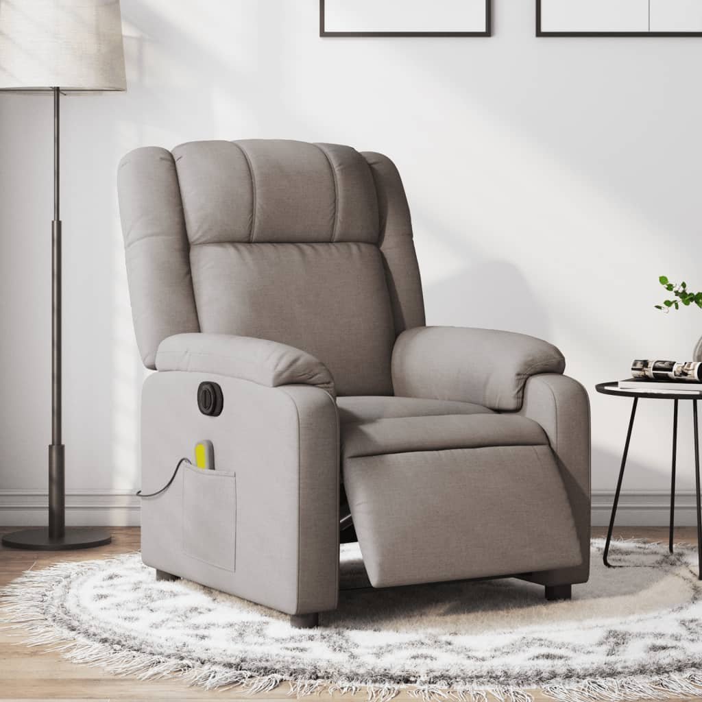 vidaXL vidaXL Rozkładany fotel masujący, elektryczny, kolor taupe, tkanina