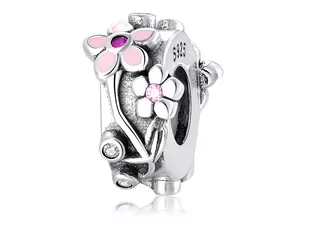 Pandora Valerio.pl Rodowany srebrny charms kwiaty flowers cyrkonie cyrkonie srebro 925 BEAD35Q BEAD35Q - Charmsy - miniaturka - grafika 1