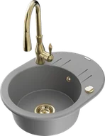 Zlewozmywaki z baterią - Mexen Kevin zlewozmywak granitowy 1-komorowy z ociekaczem i baterią kuchenną Savita, szary - 6517-71-672601-50 - miniaturka - grafika 1