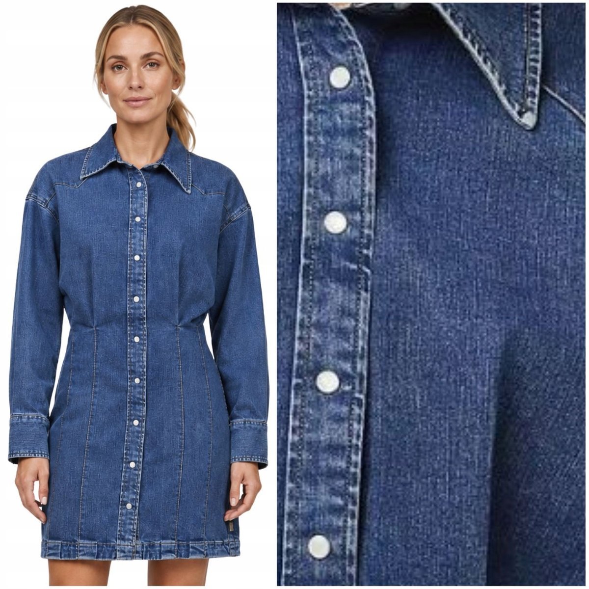Wrangler Darted Shirt Dress Sapphire rozkloszowana jeansowa sukienka XL