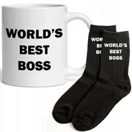 Kubki - ZESTAW KUBEK BIAŁY SKARPETKI Z NAPISEM WORLD'S BEST BOSS PREZENT DLA SZEFA - miniaturka - grafika 1