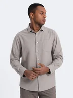 Koszule męskie - Koszula męska z kieszenią REGULAR FIT - szara V1 OM-SHCS-0148 - Ombre Clothing - miniaturka - grafika 1