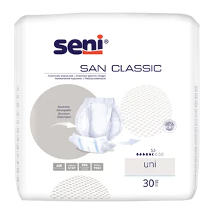 Seni San Classic, pieluchy anatomiczne, Uni, 30 cm x 62,5 cm, 30 sztuk - Wkładki higieniczne - miniaturka - grafika 1