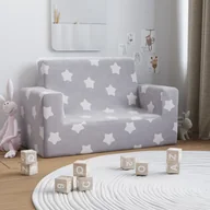 Sofy i kanapy - Lumarko 2-os. kanapa dla dzieci, jasnoszara w gwiazdki, miękki plusz - miniaturka - grafika 1