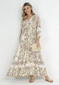 Sukienki - Biała Rozkloszowana Sukienka Oversize w Kwiaty Kylia - miniaturka - grafika 1