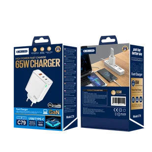 JELLICO ładowarka sieciowa C79 GaN PD 65W 2xUSB-C + 1xUSB QC3.0 + kabel USB-C - Lightning Biały - Ładowarki do telefonów - miniaturka - grafika 1