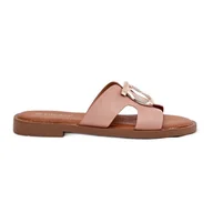 Klapki i japonki damskie - Klapki Damskie Na Płaskim Obcasie Z Ozdobą Vinceza 17381 Beżowe beżowy - miniaturka - grafika 1