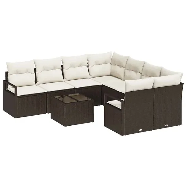 9-częściowy zestaw sof ogrodowych modułowych brązowo-biały, rattan