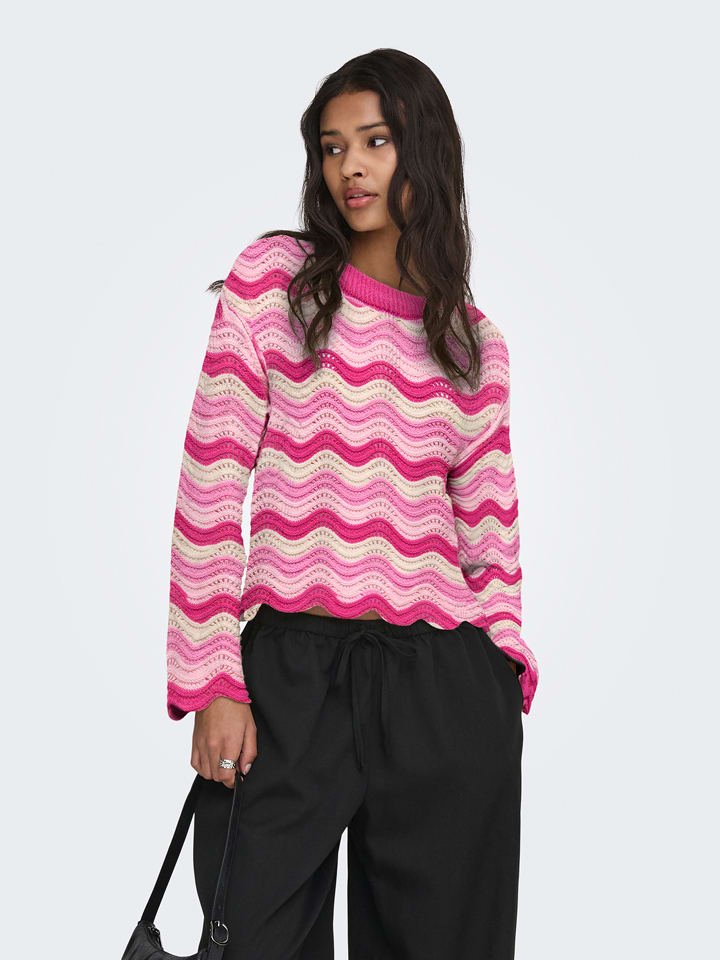 ONLY Sweter w kolorze jasnoróżowo-kremowo-różowym