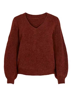 Swetry damskie - Vila Women's VIJAMINA REV V-Neck L/S Knit TOP-NOOS sweter dzianinowy, Fired Brick/Szczegóły: melanż, M, Fired Brick/Szczegóły: melanż, M - grafika 1