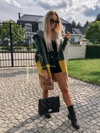 Swetry damskie - DŁUGI SWETER KARDIGAN LINDA Z KAPTUREM POLSKI PRODUCENT J&K PREMIUM -  BUTELKOWA ZIELEŃ - miniaturka - grafika 1