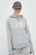 Bluzy damskie - New Balance bluza damska kolor szary z kapturem z nadrukiem - miniaturka - grafika 1